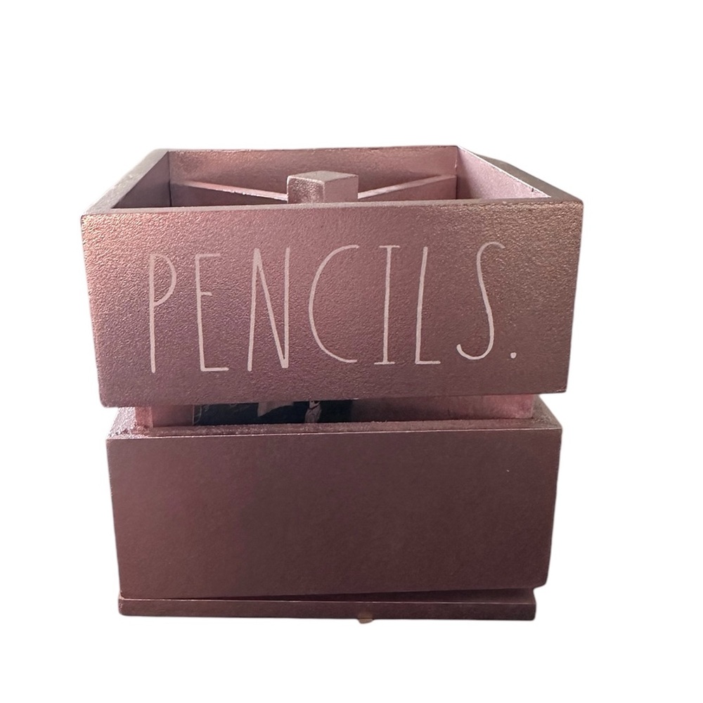 Rae Dunn PENS PENCILS Metallic Pink Swivel Holder NEW